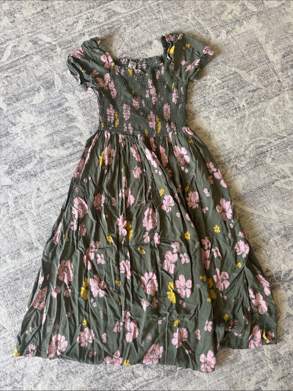 Carter's Olive Green Floral Maxi Dress with Pink & Yellow Blooms